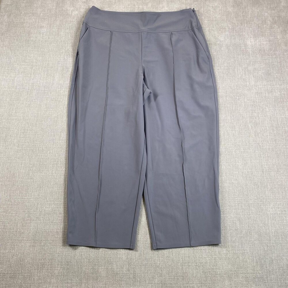 Athleta Pants Womens 14 Gray Cropped Straight Leg Stretch Nylon Zip Pockets